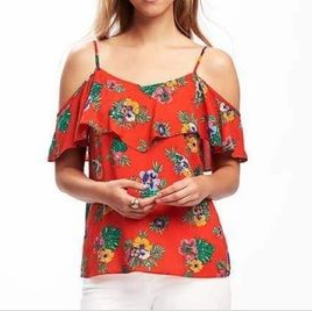 Old Navy Red Off the Soulder Floral Top
